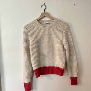 Zara Chunky Cable Knit Crew Neck Sweater